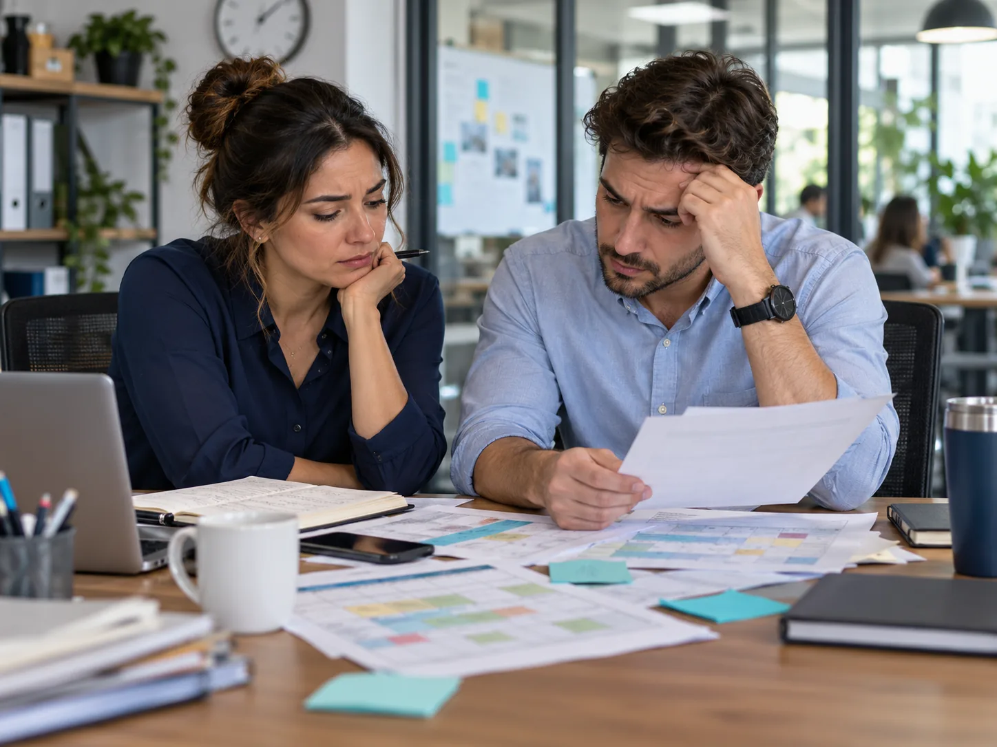 Dos profesionales revisando un plan de trabajo